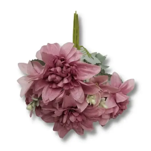 bouquet flores artificiales vintage dalia astromelias x7 35cms color rosado 0