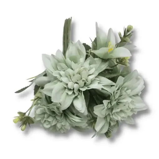 bouquet flores artificiales vintage dalia astromelias x7 35cms color verde agua 0