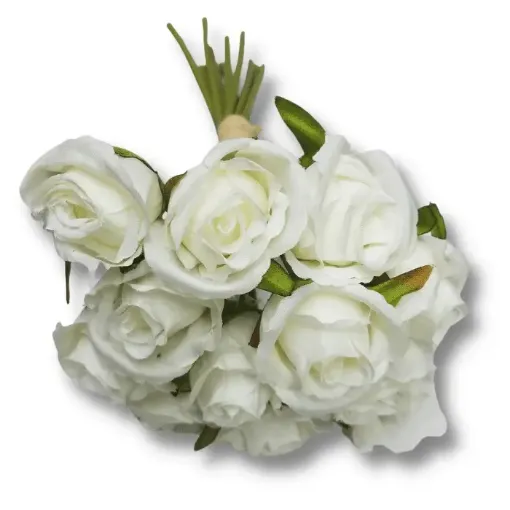 bouquet flores artificiales mini rositas x12 25cms t 2204 color blanco 0