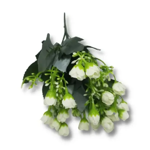 ramo flores artificiales mini pimpollos x6 28cms a2455 color blanco 0