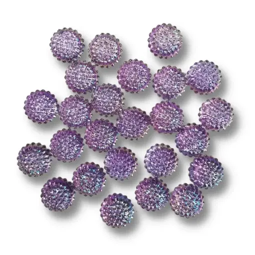 piedra para coser gema facetada forma redonda 20mms por 10 unidades color violeta iridiscente 0