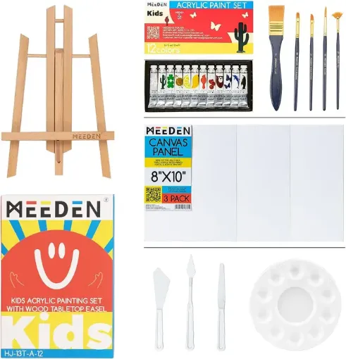 set inicial 25 elementos para pintar al oleo kids meeden incluye 12 colores 3 lienzos 5 pinceles 0