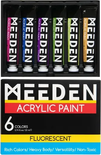 set 6 acrilicos premium pomo 22ml no toxicos sin acidos meeden x6 colores fluorescentes 0