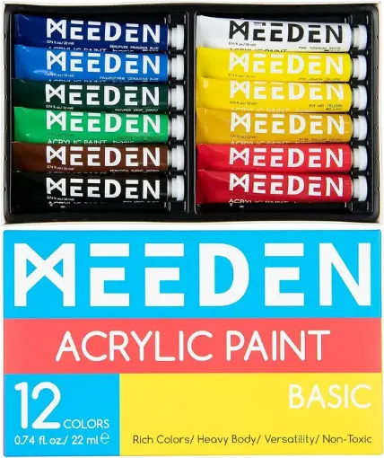 set 12 acrilicos premium pomo 22ml no toxicos sin acidos meeden x12 colores vibrantes 0