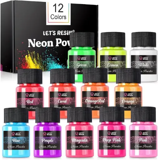 pigmentos concentrados para resina epoxi lets resin kit 12 colores neon fluorescente powder x10grs 0