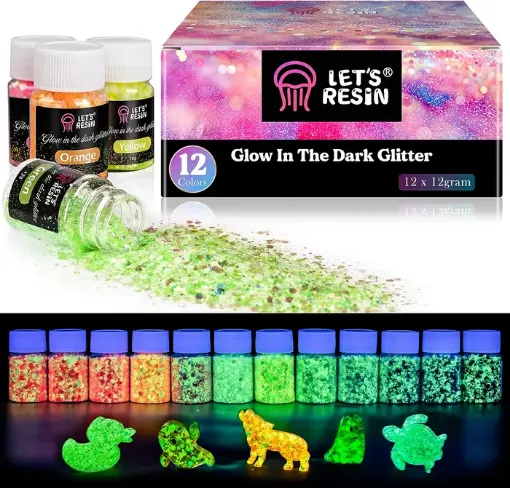 purpurina gruesa glitter para resina epoxi lets resin kit 12 colores glow in the dark x12grs 0