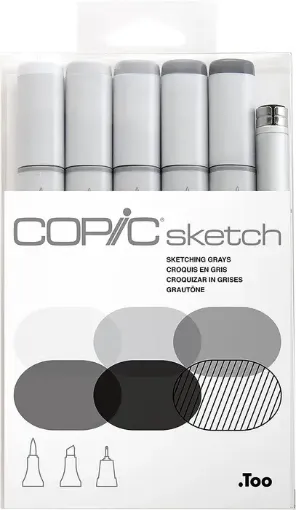 set marcadores profesionales copic sketch alcohol doble punta set 6 tonalidades gris 6 g 0