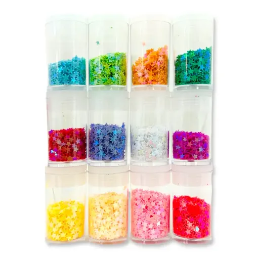 confetti glitter forma estrella set 12 potes diferentes colores brillantes 0