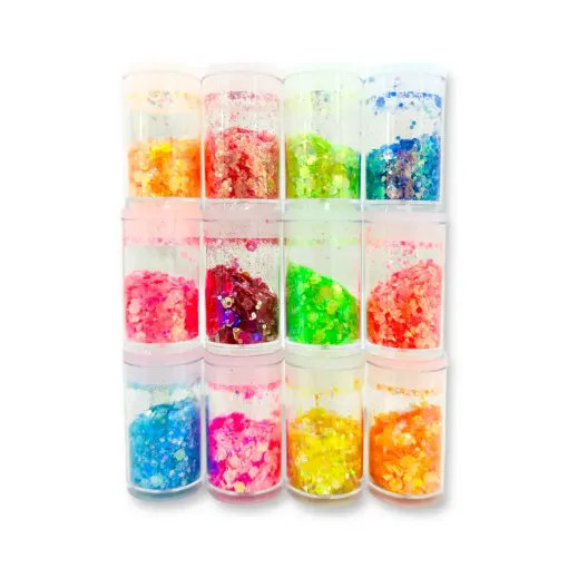 confetti glitter forma grande set 12 potes diferentes colores brillantes 0