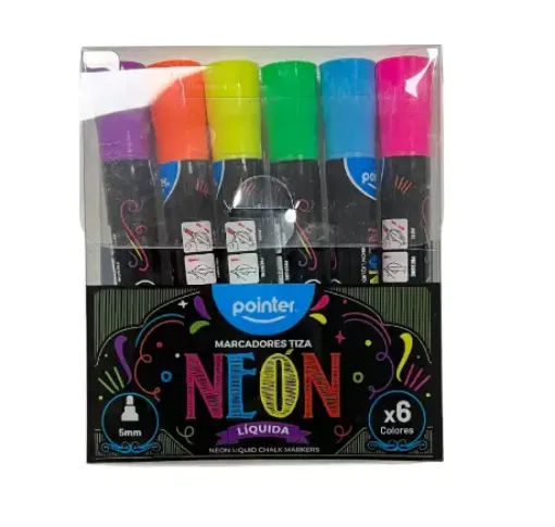 marcadores tiza liquida para vidrio pointer set 6 colores neon 0