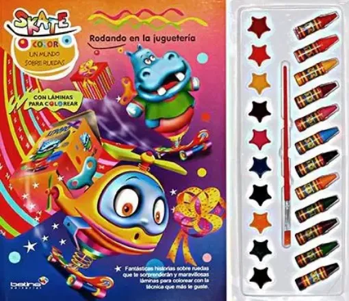 libro infantil para colorear skate color 40pags 12 crayones 20 acuarelas rodando la jugueteria 0