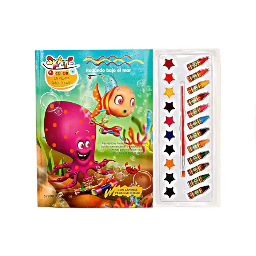 libro infantil para colorear skate color 40pags 12 crayones 20 acuarelas rodando bajo el mar 0
