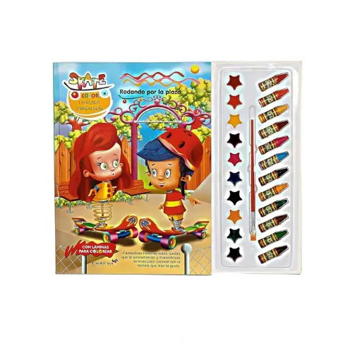 libro infantil para colorear skate color 40pags 12 crayones 20 acuarelas rodando por la plaza 0