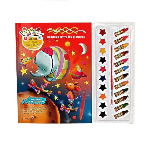 libro infantil para colorear skate color 40pags 12 crayones 20 acuarelas rodando entre los planetas 0