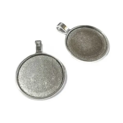 base medalla para rellenar resina redonda 27mms por 5 unidades color niquel 0