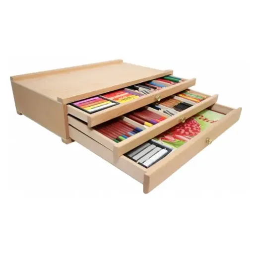 organizador caja madera haya multiproposito para materiales dibujo mont marte 40x25x10cms 0
