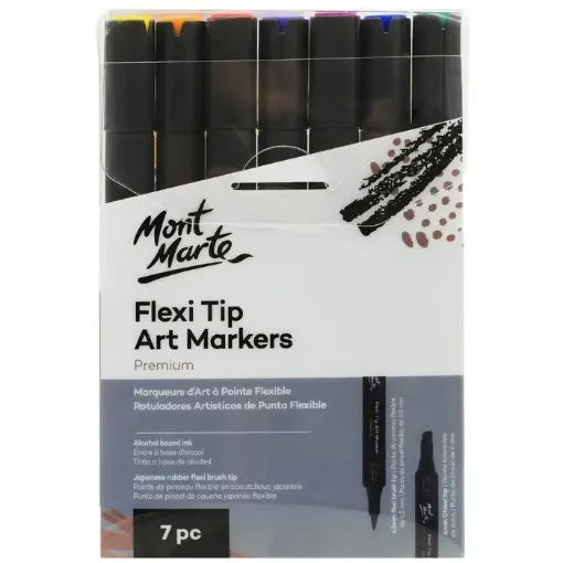 set 7 marcadores artisticos tinta al alcohol doble punta flexible premium mont marte x7 colores 0