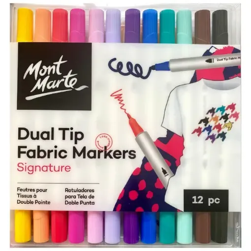 set 12 marcadores al agua punta doble 2 5mms para tela signature mont marte x12 colores vibrantes 0