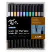 set 12 marcadores punta doble 0 6mm pta pincel premium mont marte lettering 12 colores metalizados 0
