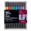 set 12 marcadores punta doble 0 6mm pta pincel premium mont marte lettering x12 colores vibrantes 0