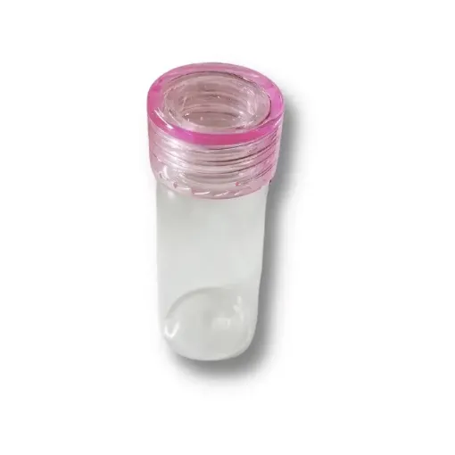 frasquito vidrio boca chica rb12570 2x6cms tapa plastico rosa por unidad 0