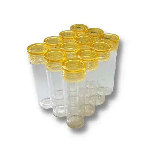 frasquito vidrio boca ancha rb12572 2x8cms por 12 unidades tapa acrilico color amarillo 0