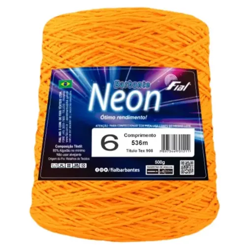 hilo algodon barbante premium colores neon fial no 6 tex908 ovillo x500grs color naranja fluor 0