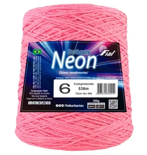 hilo algodon barbante premium colores neon fial no 6 tex908 ovillo x500grs color rosado fluor 0
