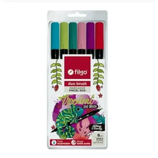 set 4 marcadores filgo duo brush pen punta pincel x6 colores tropical 0