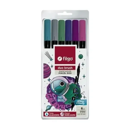 set 4 marcadores filgo duo brush pen punta pincel x6 colores galaxy 0