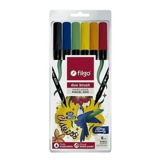 set 4 marcadores filgo duo brush pen punta pincel x6 colores clasicos 0