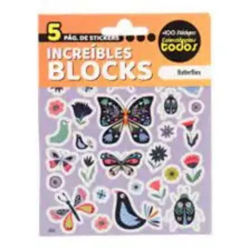 block 5 hojas stickers adhesivos modelo mariposas 0