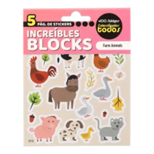 block 5 hojas stickers adhesivos 10x13cms modelo animales la granja 0