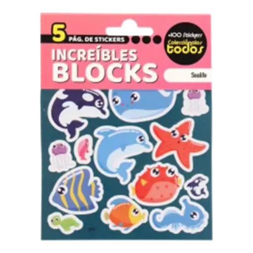 block 5 hojas stickers adhesivos 10x13cms modelo animales del mar 0