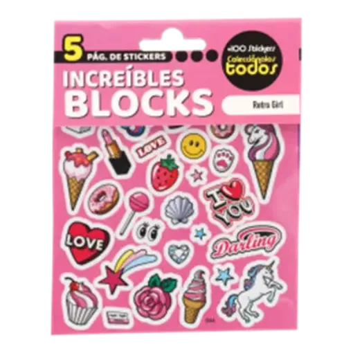 block 5 hojas stickers adhesivos 10x13cms modelo chica retro 0