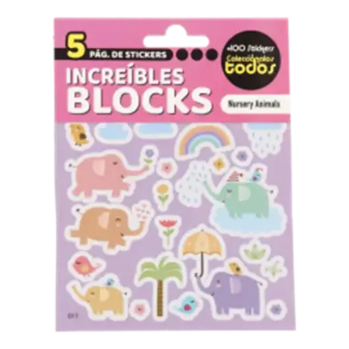 block 5 hojas stickers adhesivos 10x13cms modelo animales 0