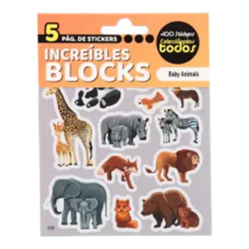 block 5 hojas stickers adhesivos 10x13cms modelo animales la selva 0