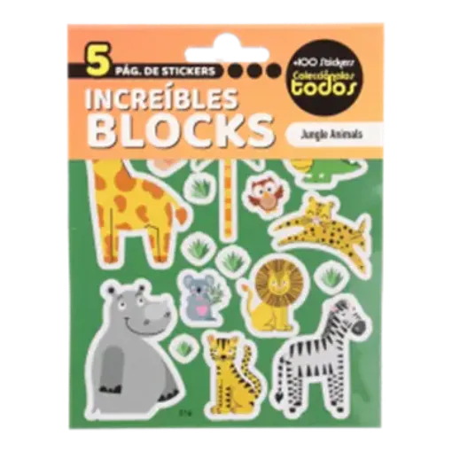 block 5 hojas stickers adhesivos 10x13cms modelo animales bebe 0