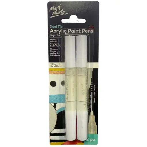 set 2 marcadores tinta acrilica doble punta ancha fina signature mont marte x2 color blanco 0