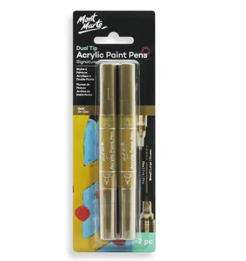 set 2 marcadores tinta acrilica doble punta ancha fina signature mont marte x2 color oro 0