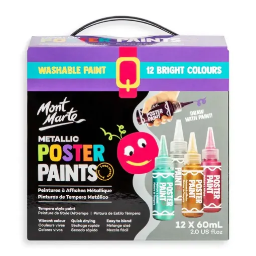 tempera poster paint secado rapido lavable no toxica mont marte x60ml set 12 colores metalizados 0