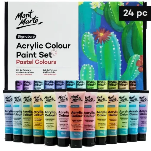 set 24 acrilicos colores pastel 36ml signature mont marte acrilica semimate alta pigmentacion 0