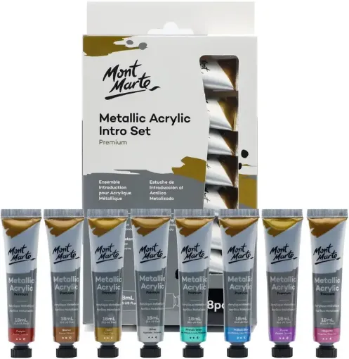set 8 acrilicos metalizados premium 18ml mont marte colores metalicos alta pigmentacion 0