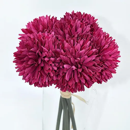 atado flores artificiales crisantemos medianos 6cms 6 varas 20cms color fucsia 0