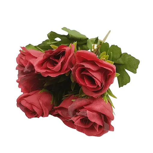 ramo flor artificial rositas 4cms hoja grande 28cms color rojo 0