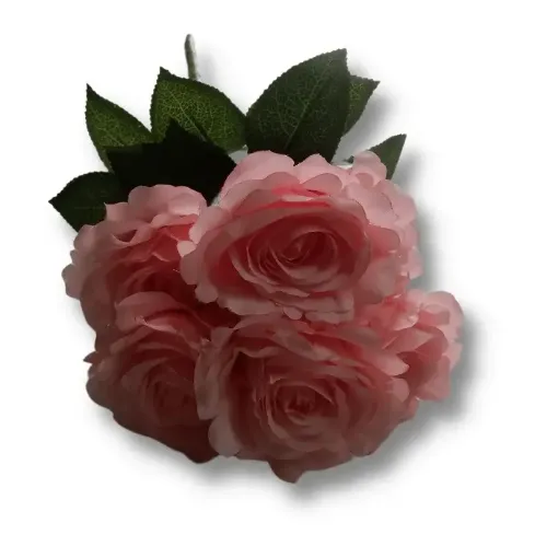 ramo flores artificiales rosas grandes 8cms x7 medida 40cms color rosado 0