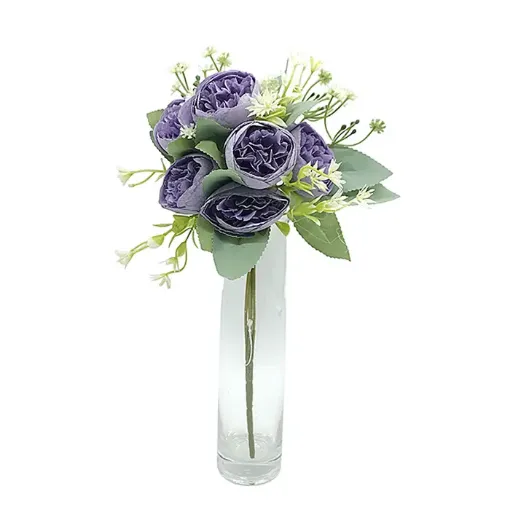 ramo flores artificiales peonia redonda x6 flores 5cms 31cms color violeta 0
