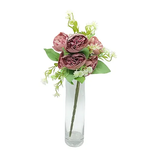 ramo flores artificiales peonia redonda x6 flores 5cms 31cms color rosado 0