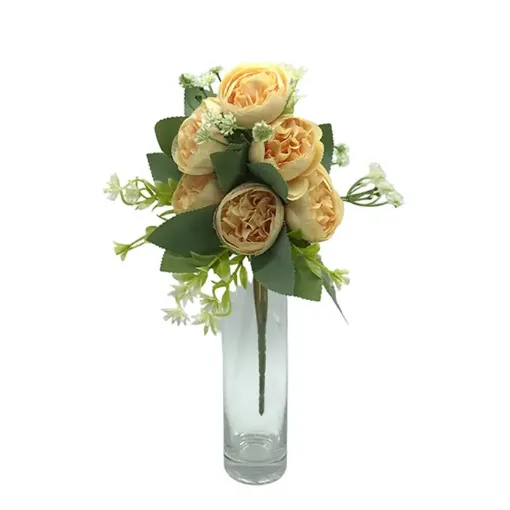 ramo flores artificiales peonia redonda x6 flores 5cms 31cms color beige 0