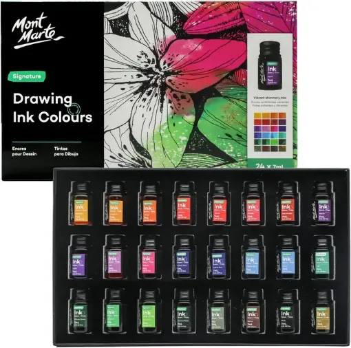 set para dibujo 24 tintas acrilicas 7ml mont marte colores vibrantes caligrafia lettering 0